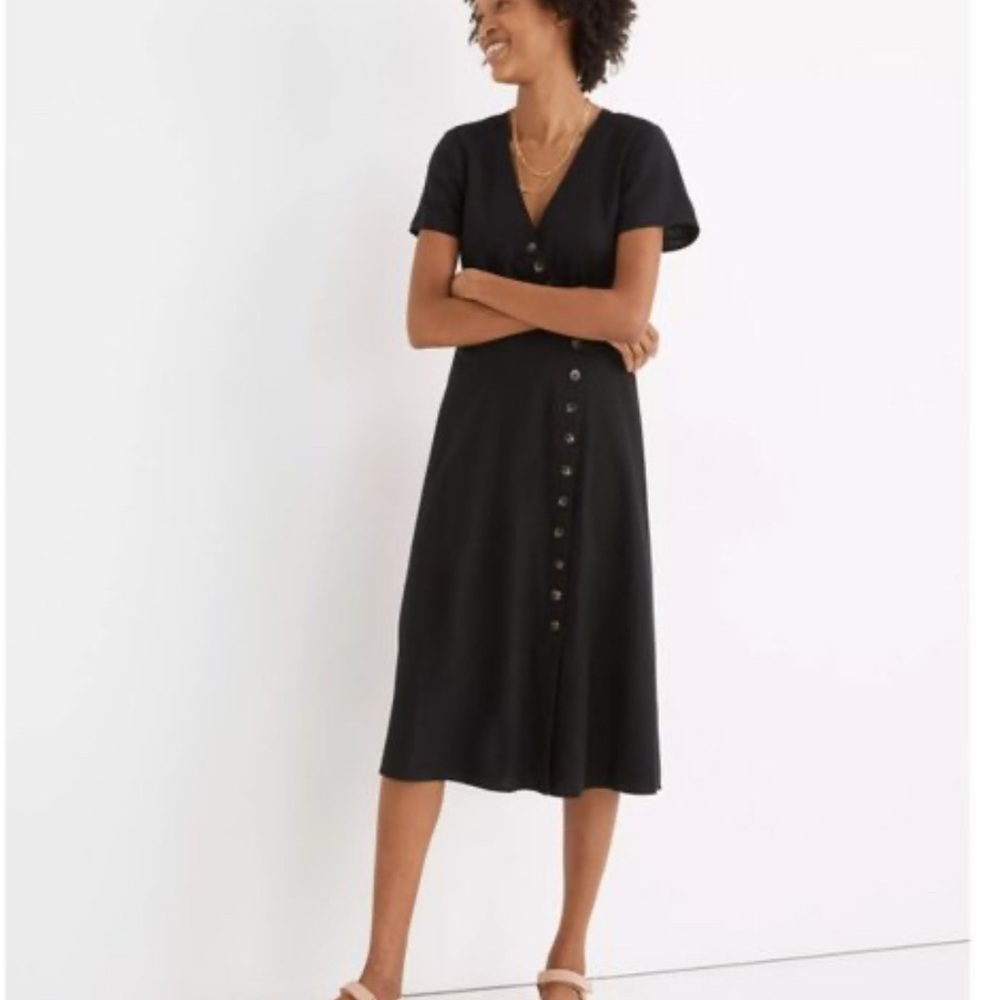 Madewell Black Flutter Sleeve Midi Sundress Size 6 (nwt)